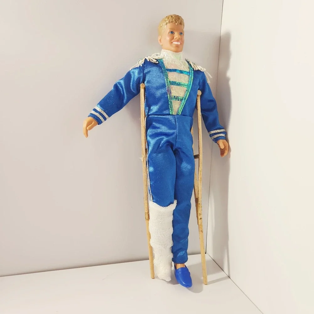 Vintage Mattel Ken Doll‎ Blue Satin Circus Performer with Crutches and Cast